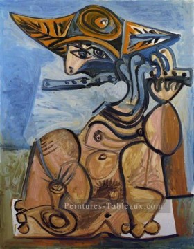 La flutiste Man assis jouant la flûte 1971 cubisme Pablo Picasso Peinture à l'huile